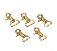 Ganchos giratorios de latón resistente, paquete de 5 clips de mosquetón inoxidables para correas de perro, cinturones, bolsos, llaveros y trabajos de cuero, mecanismo giratorio seguro, acabado dorado