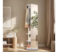 Ganchos Giratorios para Colgar Abrigos con Espejo de Cuerpo Completo, Espejo de Cuerpo Entero de Madera Maciza Giratorio de 360°, Espejos de Pie 2 en 1 con Perchero, para Guardarropa de Dormitorio