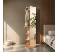 Ganchos Giratorios para Colgar Abrigos con Espejo de Cuerpo Completo, Espejo de Cuerpo Entero de Madera Maciza Giratorio de 360°, Espejos de Pie 2 en 1 con Perchero, para Guardarropa de Dormitorio