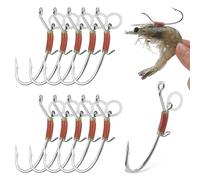Ganchos luminosos para camarones vivos, 10 anzuelos de acero al carbono, anzuelos de pesca con púas brillantes para bagre, carpa, lubina, agua dulce y salada (rojo luminoso, 2/0-10 piezas)