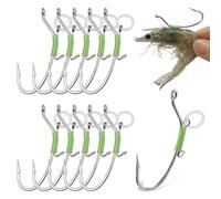 Ganchos luminosos para camarones vivos, 10 anzuelos de acero al carbono, anzuelos de pesca con púas brillantes para bagre, carpa, lubina, agua dulce y salada (verde luminoso, 1/0-10 piezas)