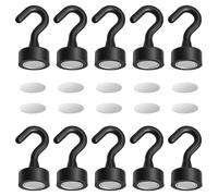Ganchos magnéticos blancos, 10 unidades de imanes de neodimio de 2 kg con ganchos, mini ganchos magnéticos extra fuertes para frigorífico, barbacoa, hogar, cocina, oficina, crucero, camping (Negro)