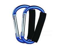 Ganchos para cochecito de bebé, 2 mosquetones para colgar bolsos, bolsas de pañales, bolsas de la compra. Clip para sistemas de viaje individual/doble, asientos de coche y pantalones deportivos (azul)