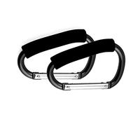 Ganchos para cochecito de bebé, ganchos grandes para cochecito para mamá, 2 mosquetones organizadores de gancho para cochecito para colgar bolsos, bolsa de pañales, bolsas de compras (negro)