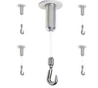 Ganchos para colgar cuadros | Soporte para techo regulable | Incluye taco expansivo | Nylon 2 m + gancho Fast | Soporta hasta 9 kg | Ideal para hogar o escaparates (5 unidad)