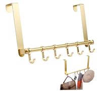 Ganchos para colocar sobre la puerta Colgador para colocar sobre la puerta de aluminio dorado con 6 ganchos deslizables Percha anodizada resistente para sombreros, abrigos, carteras, llaves y más.
