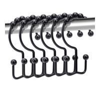 Ganchos para cortina de ducha, ganchos negros de doble cara a prueba de óxido, juego de 12 ganchos de ducha de acero inoxidable tanto para cortina como para forro, cromados.