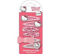 Ganchos para el cabello Hello Kitty 6 piezas para niñas | Set de broches metálicos rosas con glitter, moño decorativo y diseños originales Sanrio