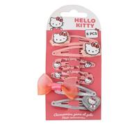 Ganchos para el cabello Hello Kitty 6 piezas para niñas | Set de broches metálicos rosas con glitter, moño decorativo y diseños originales Sanrio