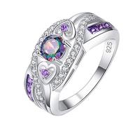 Ganchos para joyas y anillo de plata chapado en circonio, multicolor y plata, anillo de amatista, anillo para parejas, joyas falsas, anillos, 11, Metal, Sin piedras preciosas