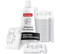 Ganchos red gatos 70 u. con adhesivo 60 ml, ideales para redes de balcón, color transparente, sin necesidad de taladrar, para uso en exteriores e interiores.