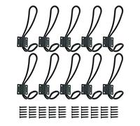 Ganchos rústicos para abrigos con 50 tornillos de metal, juego de perchas de pared doble grande y vintage, perchero de baño, ganchos decorativos para colgar en la entrada, color negro, 10 paquetes