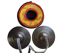 Gandhanra Conjunto de Campanas de platillos de meditación Tibetanas - Platillos Tingshas Tibetanos - Hecho a Mano en Nepal - campanas - Latón Marrón 6.5cm