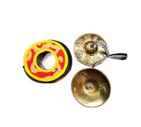 Gandhanra Conjunto de Campanas de platillos de meditación Tibetanas - Platillos Tingshas Tibetanos - Hecho a Mano en Nepal - campanas - Latón Om 6.5cm