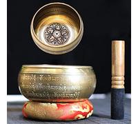 Gandhanra Juego de cuencos tibetanos, Tallado con estatuas de Buda y escrituras, hecho a mano en Nepal,para sanación con sonido, meditación, yoga