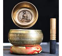 Gandhanra Juego de cuencos tibetanos, Tallado con estatuas de Buda y escrituras, hecho a mano en Nepal,para sanación con sonido, meditación, yoga