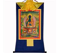 Gandhanra Tibetano Arte Sangye Menla Bhaisajyaguru Buda de la medicina Thangka - Gofrado en Caliente Tapiz Budista para Decoración Zen,Meditación y Cultura del Hogar