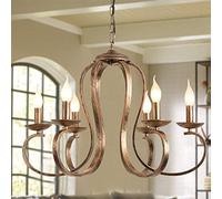 Ganeed Candelabro Colgante Rústico de Hierro Lámpara Antigua para Cocina Isla en Latón Cepillado 6 Luces