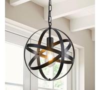 Ganeed Lámpara colgante Globo industrial Iluminación de granja Lámpara de araña vintage Lámpara de techo colgante esférica para cocina Mesa de comedor con isla E27 negro 1 luz