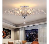 Ganeed Lámpara de Araña Vintage con Cristal K9 5 Luces para Comedor | Iluminación Colgante o Empotrada, para Salón, Restaurante, Porche o Pasillo, Acabado Plata