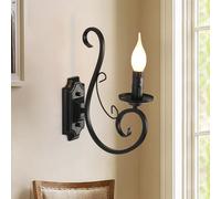 Ganeed Lámpara de pared Aplique de noche Lámpara de hierro forjado de aspecto antiguo Apliques de pared retro para salón Vestíbulo de escalera E14 Negro 1 luz (2 paquetes)