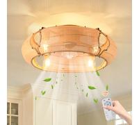 Ganeed Ventilador Techo Boho con Luces y Control Remoto Estilo Jaula Ratán Fandelier Motor Silencioso Reversible Perfil Bajo 6 Velocidades para Dormitorio Sala Estar Porche 4 Luces