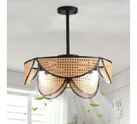 Ganeed Ventilador Techo Boho Jaula con Luz y Control Remoto Ratán Capas Montaje Superficie Ventiladores Techo Luces Colgante Reversible para Dormitorio Cocina Sala Estar Guardería 4 Luces
