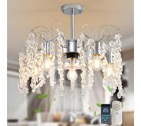 Ganeed Ventilador Techo Cristal con Luces y Control Remoto Candil Moderno Lámpara Colgante 6 Velocidades Viento para Dormitorio Cocina Sala Estar Hoja Sauce 4 Luces