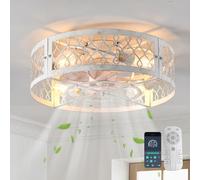 Ganeed Ventiladores de Techo con Luces Ventilador de Techo de Estilo Industrial 50cm Iluminación Metálica Enjaulada E27 Empotrado con Mando a Distancia Blanco 4 Luces