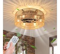 Ganeed Ventiladores de Techo con Luces Ventilador de Techo Estilo Industrial Cottagehouse 48cm Boho Rattan Lámpara Enjaulada E27 Empotrada con Mando a Distancia Negro 6 Luces