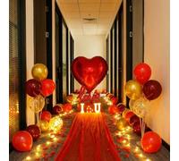 Ganeen Juego de 2040 piezas de decoración de propuesta romántica que incluye globos en forma de corazón y letras "amor", 2000 piezas de pétalos de rosa, velas de corazón, camino rojo y tira de luz