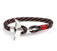 Ganesa JW Pulsera bohemia de cola de ballena y cola de delfín, pulsera vintage para hombres y mujeres con diseño de cuerda, dije de cola de ballena, caja de regalo, M, Níquel, No es una piedra