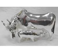 Ganesha Arts Estatua de ídolo de vaca lisa en plata 925 pura/vaca con becerro en plata, estatua de escultura de ídolo de diosa de religión hindú (40 GMS)