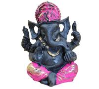 Ganesha Mini Amuleto de la Suerte, Figura Rosa Dios Elefante, Talismán para la Inteligencia, la sabiduría, los Caminos y Las Letras, Resina Pintada a Mano, pequeña Estatua de 8 cm. Regalo hindú