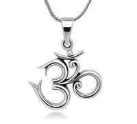 Ganga Jewells Collar con colgante Om para mujeres y hombres, collar de plata de ley con símbolo sánscrito de Aum Ohm con cadena de serpiente de 45,72 cm, joyería espiritual de meditación de yoga