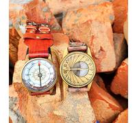 Ganga Nautical Reloj de pulsera marrón antiguo de latón envejecido con brújula grabada rústica de 2.5 pulgadas aproximadamente.