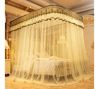 Gangkun Mosquitera, riel 1.8 m 1.5 m 2 m Cama Cama en Forma de U hogar Tres Puertas de Acero Inoxidable Engrosado Soporte Doble mosquitera-Beige_1.5m Cama 150 * 200cm
