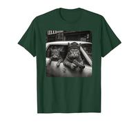 Gangster Cat Meme Funny Cats Gang Humor Camiseta, Hombre, Verde Bosque, L