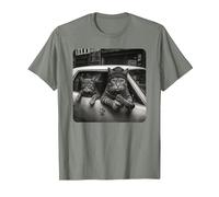 Gangster Cat Meme Funny Cats Gang Humor Camiseta, Hombre, Verde Militar Jaspeado, XL