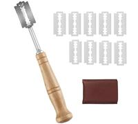 GANILITY Cuchillo de Panadero, Herramienta para Cortar Pan, Cuchillo Incisor, Cortador de Panadero, Cuchillo Baguette de Mango Largo para Incisor de Pan, Con 10 Hojas y Funda Protectora de Cuero