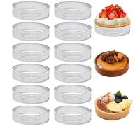 GANILITY Moldes Perforados, 12 Piezas 8 cm Pasteles Tartaletas de Acero Inoxidable, Moldes Perforado de Pastel, Aros para Mini Tartas Anillos Redondos, para Muffins, Quiches