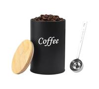 GANILITY Recipiente para Granos de Café, Tarro de 500 ml con Cuchara de Acero Inoxidable, Recipiente Metálico con Tapa Hermética para Taberna de Cafeterías, Tanques de Almacenamiento Redondos(Negro)