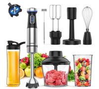 Ganiza Batidora de inmersión 8 en 1, motor resistente de 1000 W, licuadora de mano con eje de acero inoxidable, incluye 8 piezas en total
