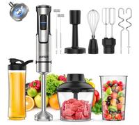 Ganiza Batidora de mano eléctrica 10 en 1, potente batidora de 1200 W con control de velocidad y botón TURBO, Multifunción picadora con doble espumador de leche, para preparar salsas y batidos