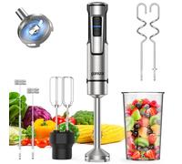 Ganiza Batidora de mano eléctrica 5 en 1, potente batidora de 1200 W con control de velocidad y botón TURBO, Multifunción picadora con doble espumador de leche, para preparar salsas y batidos