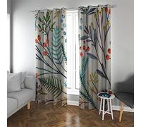 GaNkas Cortinas Florales Sala de Estar Masía Planta Fruta Roja Estampado Cortinas Decorativas Grommet 2 Paneles Blackout Cortinas Térmicas Aislantes H275xB228