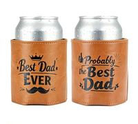 GANKTOWCOY Funda enfriadora de latas de cuero para el mejor papá, regalos del día del padre, soporte de cerveza, regalos divertidos para papá "Probablemente el mejor papá" enfriador de latas de 12