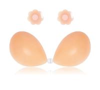 GANMFOYC Sujetador Invisible de Silicona, Sujetadores sin Tirantes Push Up Reutilizables Bra Adhesivo sin Respaldo - con 2 Piezas de Cubiertas para pezones - Copa A,B,C,D