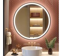 GANPE Espejo con Sensor LED, Redondo de inducción Corporal, iluminación Regulable, antivaho, IP44, Impermeable, montado en la Pared (Marco Redondo, 100 cm)