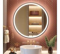 GANPE Espejo con Sensor LED, Redondo de inducción Corporal, iluminación Regulable, antivaho, IP44, Impermeable, montado en la Pared (Marco Redondo, 80 cm)